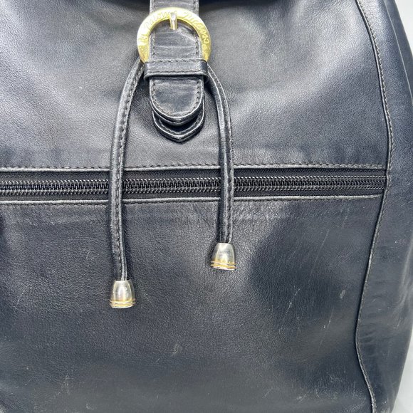 Paloma Picasso black leather backpack logo adjustable straps gold hardware main image 12
